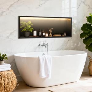 WICHEMI Stainless Steel Shower Niche 36" X 12", No Tile Needed Wall Niche with LED Light, Recessed Shower Shelf for Bathroom Storage Over Mount Installation, Matte Black (Warm White)