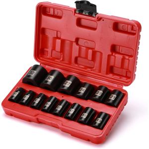 EMENTOL 14 PCS 1/2" Drive Standard Impact Socket Set, Metric, CR-V, 1/2-Inch Drive Shallow Impact Socket Set, 11mm - 32mm