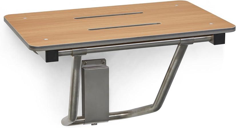24" x 15" Teak Folding Wall Mount Shower Seat Bench, ADA Compliant