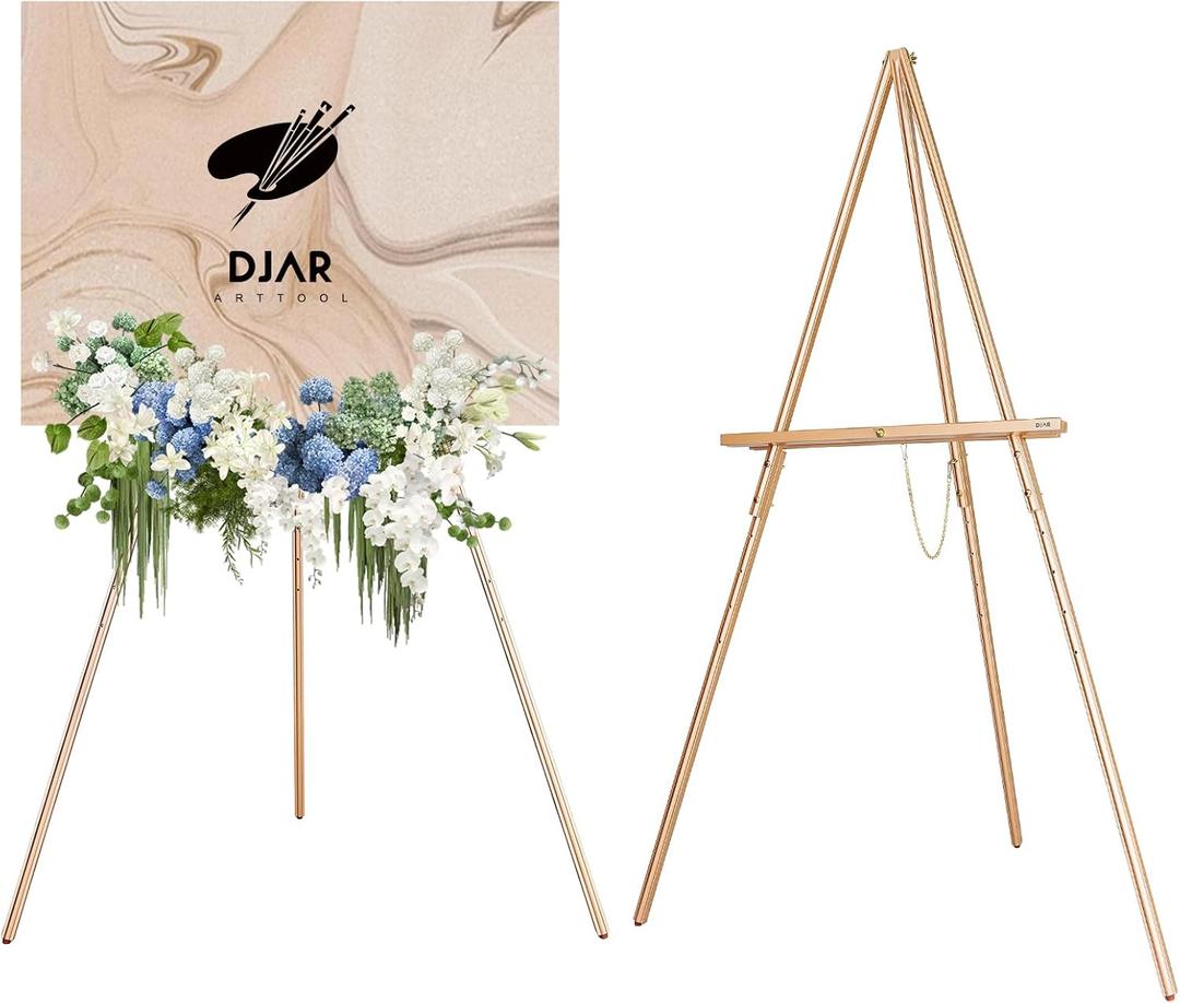 DJAR 63" Wooden Easel Stand for Sign, Dual-use Adjustable Height, Wood Floor Display Easel for Wedding, Welcome Board, Poster, Picture, Photo- Rose Gold