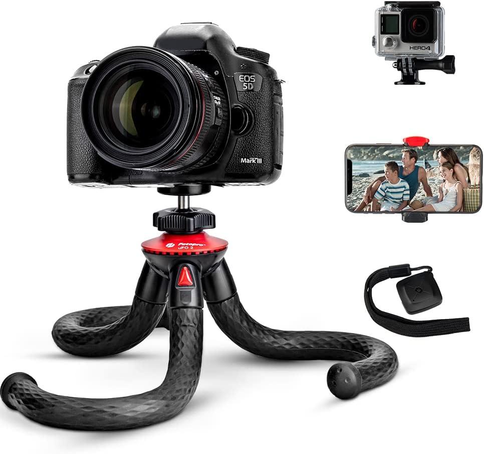 Fotopro Flexible Tripod with Remote for Phone, Waterproof and Anti-Crack Phone Tripod Stand Portable Travel Tripods for Live Streaming Vlogging Video (Black and Red)