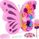 27" Extra Large Butterfly Pinata with Stick and Blindfold for Themed Party Decoration, Spring Party Supplies