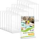 Dynta 24 Pack Acrylic Sign Holder 4x6 Picture Frame Double Sided T Shape Vertical Flyer Menu Holder Clear Table Stands for Display Restaurant Office Home Wedding
