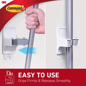 Command Broom and Mop Grippers Wall Hook, Damage Free Hanging Wall Mount Broom and Mop Holder, No Tools Household Cleaning Organizer for Living Spaces, 1 Hanger and 2 Command Strips