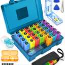 Monthly Pill Organizer 2 Times a Day, FRIWOLE Medicine Box with Portable Weekly Pill Bag, Pill Taker Remover, Pill Cutter and 2 Sticker(Blue, 2 Times a Day)