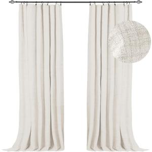 100% Blackout Shield Full Blackout Curtains for Bedroom 84 inch Length 2 Panels Set, Clip Rings/Rod Pocket Faux Linen Black Out Curtains for Living Room, Thermal Insulated, 50Wx84L, Beige (50"W x 84"L (Pack of 2))