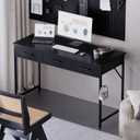 Pamray 47 Inch Small Computer Desk with 3 Drawers for Bedroom Study Writing Home Office Table for Small Spaces Black
