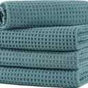Microfiber Waffle Hand Towels, 4 Pieces, Soft, Absorbent, Fast Drying, Lint Free (Green)