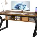 AZN Computer Desk, 47 X 20 inch Computer Desk, Office Desk w/Storage, Large Legroom, Sturdy Metal Frame, Home Office Desks for Gaming Study Writing Work, Waterproof, Scratch-Resistant, Rustic Brown