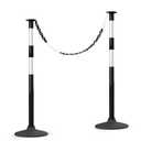 HiGiant 2 Pack 34 Inches Traffic Delineator Posts with Weighted Rubber Base, Portable Black Safety Posts Cones with Reflective Collars and 5 Ft Plastic Chains for Parking Lot, Construction Work