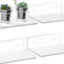 9 Inch Clear Wall Shelves, Acrylic Small Floating Shelf, Home Wall Display Shelf for Storage, Room Dcor, Space Saving, Items Organizer, Bathroom Organizer, 4 Pack