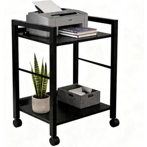Small Printer Stand with Storage, 2-Tier Minimalist Printer Table, Rolling Cart for Home Office, Fits Small Desktop Printers, Scanner, Fax Machine.Size:17 "L × 12" W × 22" H,Black