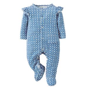 Minicoco Baby Girls Ruffled Sleeve Footed Romper - 100% Cotton Snap Closure Jumpsuit with Small Pocket