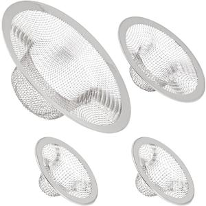 Juvale Stainless Steel Sink Drain Strainer - Mesh Kitchen Sink Strainer - Anti-Clogging Wire Mesh Screen - Pack of 4, 4.3 in, 2.8 in, 2.1 in