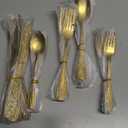 Meythway 40-Piece Vintage Carved Gold Silverware Set for 8, Stainless Steel Flatware Set with Knife/Fork/Spoon, Cutlery Set for Home and Kitchen, Utensil Set with Dishwasher Safe