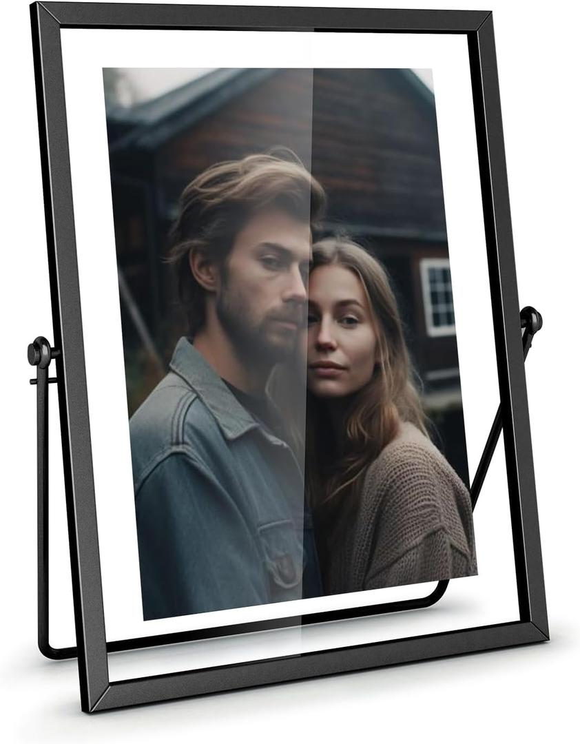 2 x 5x7 Floating Picture Frame, Black Photo Frame, Metal Pressed Flowers Desk Picture Frame with Glass for Multiple Photo Sizes (4x6, 5x7, 6x8) Great for Photos, Gift, Pictures, Wedding, Portraits