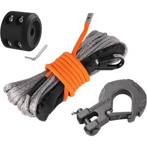 Ucreative 1/4 Inch x 50 Feet Synthetic Winch Rope 10,000LBs Line Cable with Reinforced Hook and Stopper for ATV UTV (Gray)
