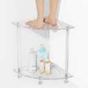 Acrylic Corner Shower Stool, Clear Corner Shower Chair for Inside Shower, 2 Layers Shower Bench with Storage Shelf for Shaving Legs, Waterproof Non-Slip Shower Chair Seat for Bathroom