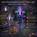 Solar Hummingbird Wind Spinner Outdoor 49 Inch Lotus Flower Metal Garden Windmill for Yard and Color Changing Fiber Optic Solar Yard Art Kinetic Wind Spinner Gift for Women Mother's Day Garden Gift