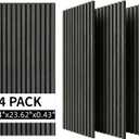 3D Wood Slat Acoustic Wall Panels, 4 Pack,Wall Decor,Matte Black | 47.2'' X 23.6'', Sound absorption and noise reduction, Textured Interior Paneling, For Living Room, Bedroom, Office & Studio