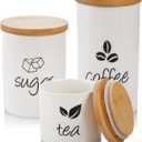 AVLA 3 Pack Ceramic Canister Set, 30/22/12 OZ Kitchen Airtight Food Storage Jar with Bamboo Lids, Coffee Sugar Tea Storage Containers Pots Jars for Counter, Farmhouse Kitchen Decor, White