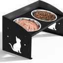 Elevated Cat Bowls with Splash Proof, 12Tilted No Spill Raised Cat Food Water Bowls Set, Stainless Steel Pets Dishes with Adjustable Cute Metal Stand for Indoor Kitten Puppy, Anti-Vomiting