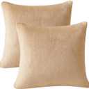 Flannel Throw Pillow Covers 20x20 inches Set of 2,Ultra Soft Cozy Pillow, Decorative Spring Pillow Covers for Sofa, Couch, Living Room,Camel