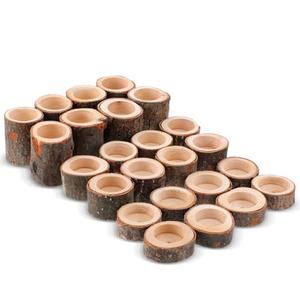 24PCS Wooden Tealight Candle Holder Set, Rustic Wood Tealight Holder with Natural Bark for Wedding Party Home Decor, 3 Sizes (1.6"/ 4cm Inner Diameter)