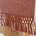 PurpleEssences Rust Table Runner - Wide with Dobby Stripe, Heavy Ribbed Weave & Double Knot Fringes, 14x72 Inch (14x77.5 with Fringes) Boho Farmhouse Decor - Fall Thanksgiving - Rust and H.White