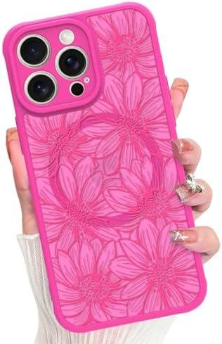 MZELQ for iPhone 13 Pro Max Case Sunflower Floral Flowers Matte Cute Pattern Magnetic [Compatible wth Magsafe] Fit iPhone 13 Pro Max Case -Hot Pink set of 2