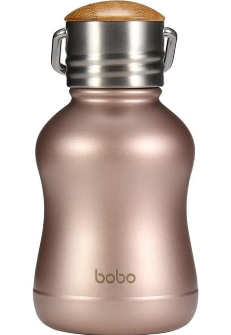 YOHKOH Mini Vacuum Insulated Water Bottle With Bamboo Lid - Stainless Steel Thermos Water Bottle for Women Girls Kids, Metal Sports Hot and Cold Water Bottle Leak-Proof BPA-Free (6.4oz,Gold)