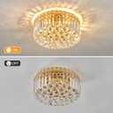4-Light Gold Crystal Chandeliers Flush Mount Chandelier Light Fixture with K9 Crystals Modern Ceiling Lights Elegant Round Lamp for Bedroom,Hallway,Bar,Living Room,Dining Room,H5.9 xW13.7