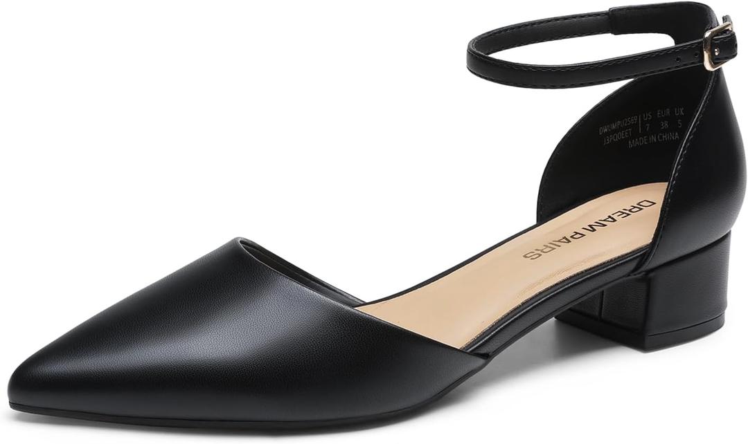 DREAM PAIRS Women's Dress Shoes Low Heel Pumps Closed Pointed Toe Comfort Casual D'Orsay Flats Ankle Strap, Size 9.5