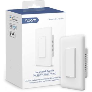 Aqara Smart Light Switch (No Neutral, Single Rocker), Requires AQARA HUB, Zigbee Light Switch, Remote Control and Smart Home Automation, Compatible with HomeKit, Google, Works with Alexa, SmartThings