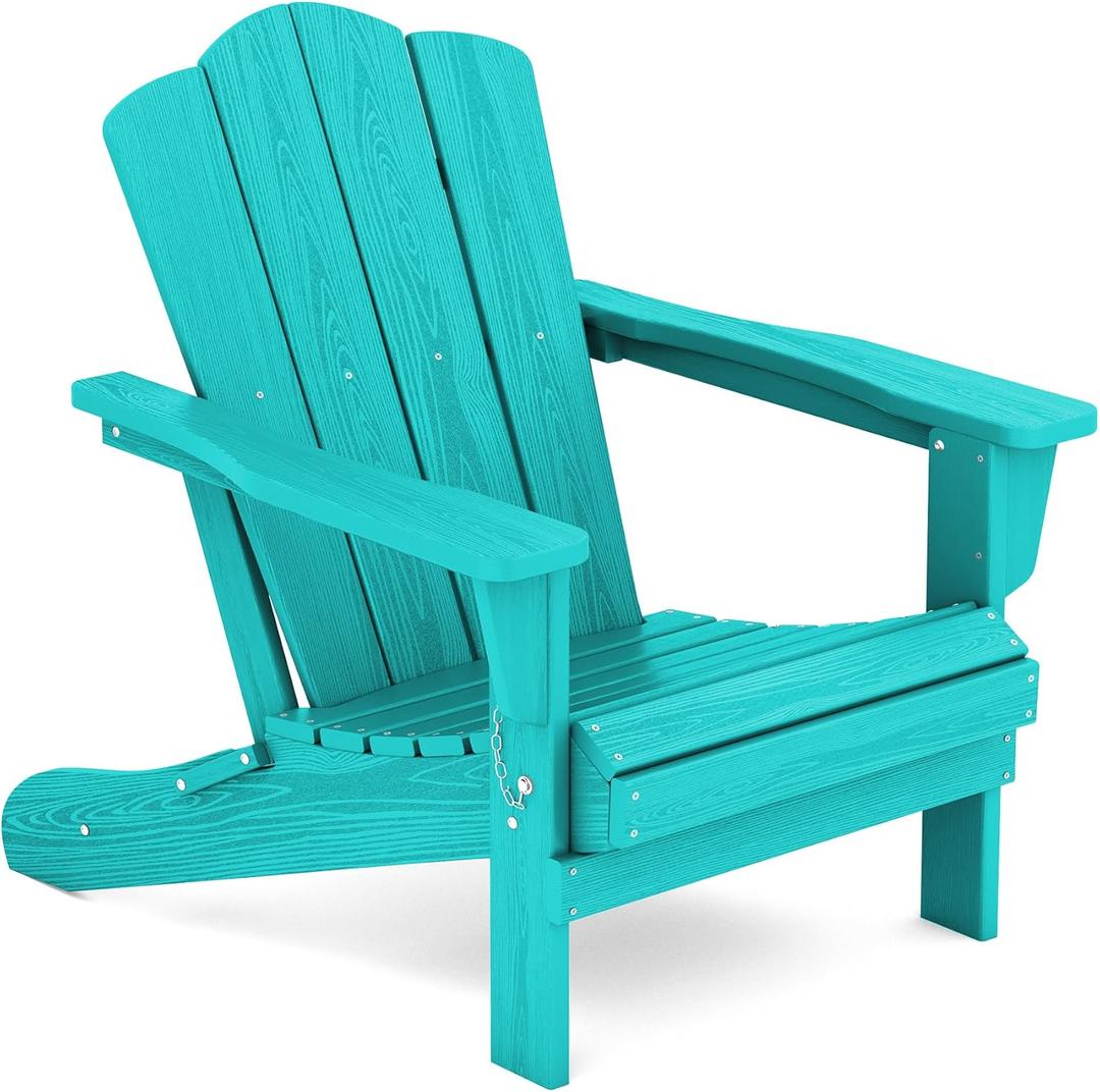 KINGYES Folding Adirondack Chair, HDPE All-Weather Patio Chairs, Wooden Textured Lawn Chair for Poolside, Backyard, Deck, Fire Pit, Aruba (1 Pack)