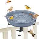 Bird Baths for Outdoors, Rustproof Metal Clamp Birdbaths & Birdfeeder with Detachable Plastic Basin, Outdoor Bird Feeding & Watering Station for Wild Birds Garden Patio Balcony (Grey)