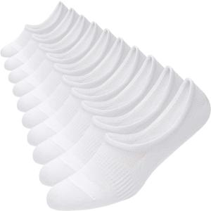 WANDER No Show Socks 10 Pack Cotton Non Slip Low Cut Invisible Loafer Socks Men&Women Boat Liner(10 Pairs White, Sock Size:12-14)