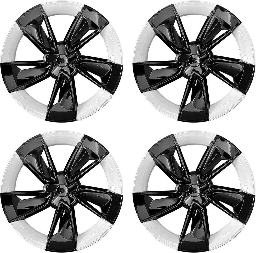 Hubcaps Wheel Cover for Tesla Model Y Juniper 2025+，19" Wheel Cover 4 PCS ABS Hubcaps with Snap-On Wheel Cover HubCaps Protect Hubs Tesla Model Y Accessories (Black White)