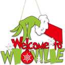 Christmas Decorations Indoor Home Decor - Welcome to Whville Wooden Door Sign with Thief Hand Hanging Christmas Decorations for Xmas Holiday Xmas Tree Home Decor Indoor Outdoor