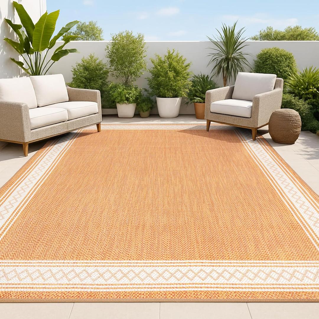 JONATHAN Y Diamond Border Indoor Outdoor Area Rug 4X6 Orange/Cream, Lucia Classic for Backyard, Patio, Porch, Easy-Cleaning, High Traffic, Pet-Friendly, Non-Shedding (SMB207E-4), 3'11" x 6'