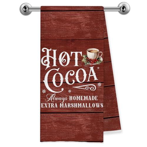 Trenstise Christmas Hot Cocoa Bar Kitchen Towels, Christmas Coffee Bar Decor, Winter Xmas Hot Cocoa Decorative Dish Tea Hand Towels for Kitchen Cafe Coffee Station, 16x24 Inch