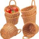 3 Pack 6.3 x 5 inch Woven Hanging Fruit Basket, Wall Hanging Wicker Baskets, Wall fruit Wicker Basket for Kitchen, Planter, Vegetable & Fruit, Boho Home Decor