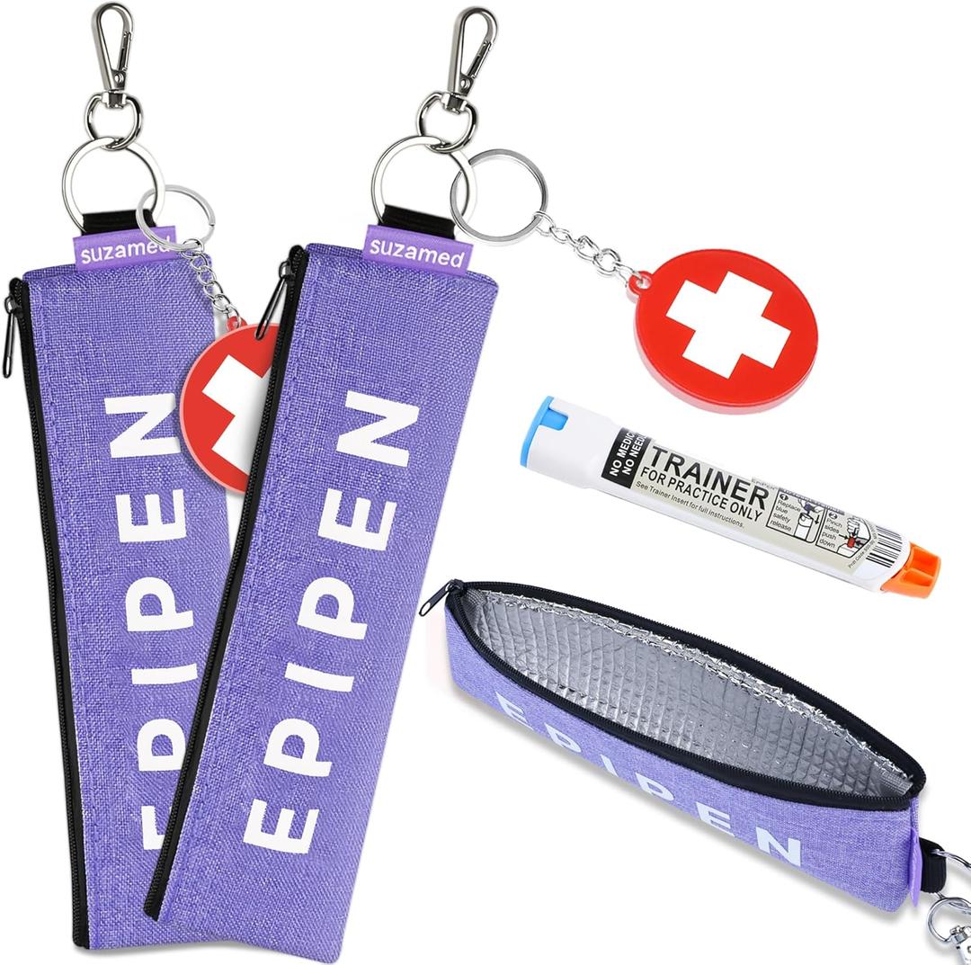 Portable EpiPen Carry Case, Insulated Emergency Medical Bag Maintain Med Effectiveness, Fits 1 EpiPen, Asthma Inhaler, Auvi-Q, Allergy Medication, Travel EpiPen Holder for Adults or Kids (2PCS Purple)