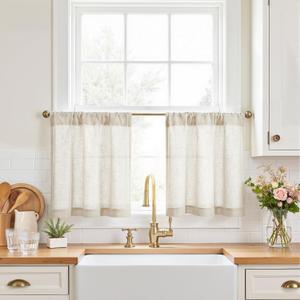 jinchan Kitchen Curtains Linen Tier Curtains 20 Inch Farmhouse Cafe Style Country Rustic Rod Pocket Light Filtering for Laundry Room Bathroom Sink RV Small Window 2 Panels Beige