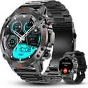 WalkerFit Military Rugged Smart Watch for Men 1.43" AMOLED Smartwatch,Alway-on,3ATM Waterproof for Swim,Accurate HR Sleep Monitor,Bluetooth Call Fitness Watch for iPhone Andriod Compatible,Steel Band (Black Stainless Steel)