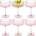 6 Pieces Martini Glasses 10.5oz Plasitc Ribbed Coupe Glasses Champagne Shatterproof Acrylic Vintage Cocktail Glassware Margarita Wine Glasses Disposable Cups for Parties Wedding Anniversary Bar Pink
