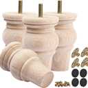 4 Inch Wooden Furniture Legs (10cm) Set of 4 Solid Hardwood Replacement Bun Feet for Sofa, Couch, Chair, Ottoman, Dresser, Cabinet, Coffee Table - M8 Predrilled Screw Holes (Unfinished)