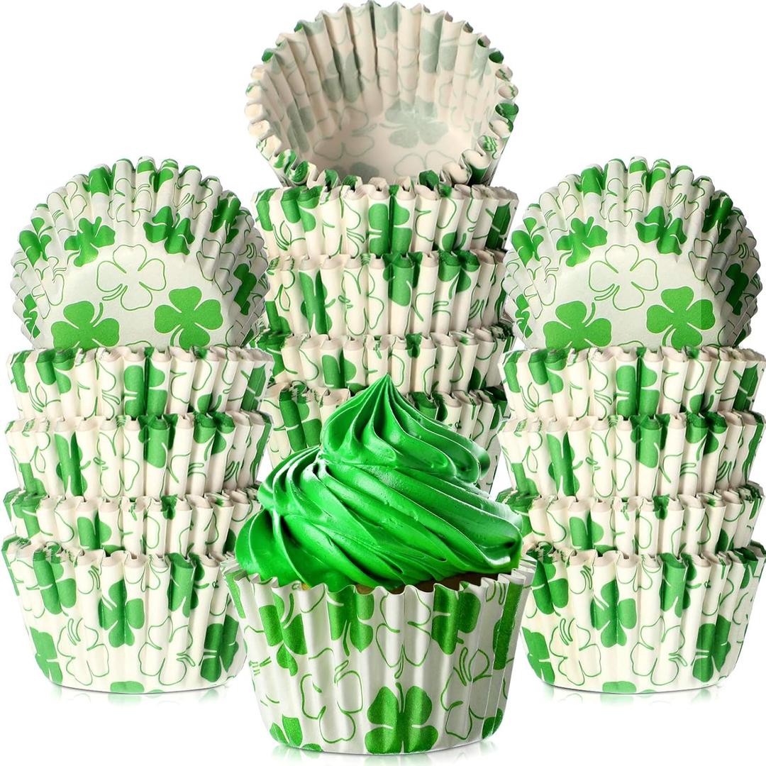 450 Pieces St Patricks Day Cupcake Liners bulk Green Shamrock Cupcake Cups Baking Cups Lucky Four Leaf Liner for Holiday Birthday Party Irish Lucky Party Supplies