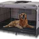 Rachmi Privacy Dog Crate Cover 36 Inch, Durable 600D Canvas Water Resistant Windproof Pet Kennel Cover for Universal Wire Crate with Double Doors, (37Lx24Wx25H, Gray/Black)