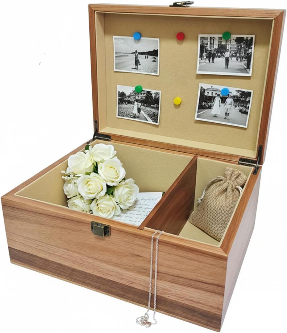 Wooden Keepsake Box, Large Acacia Storage Box with Magnetic Photo Display,Decorative Wooden Box with Felted Protection,Memory Storage Box for Photos,Letters,Jewelry,Crafts,Time Capsule,11"x8.5"x5"